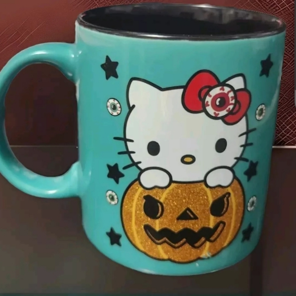 Sanrio Hello Kitty Green Double Sided Glitter Pumpkin Mug 20 OZ